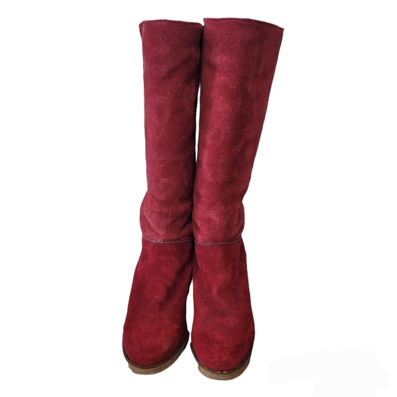 Vintage wine red suede boots with sherpa lining size 8 - Picture 4 of 9